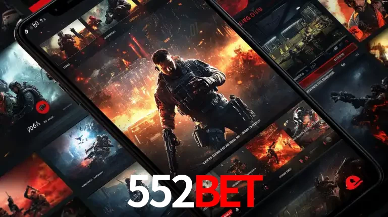 Tela de um celular exibindo uma galeria de jogos de tiro com temática militar, mostrando a variedade de e-sports disponíveis para apostas na plataforma de entretenimento 552bet.