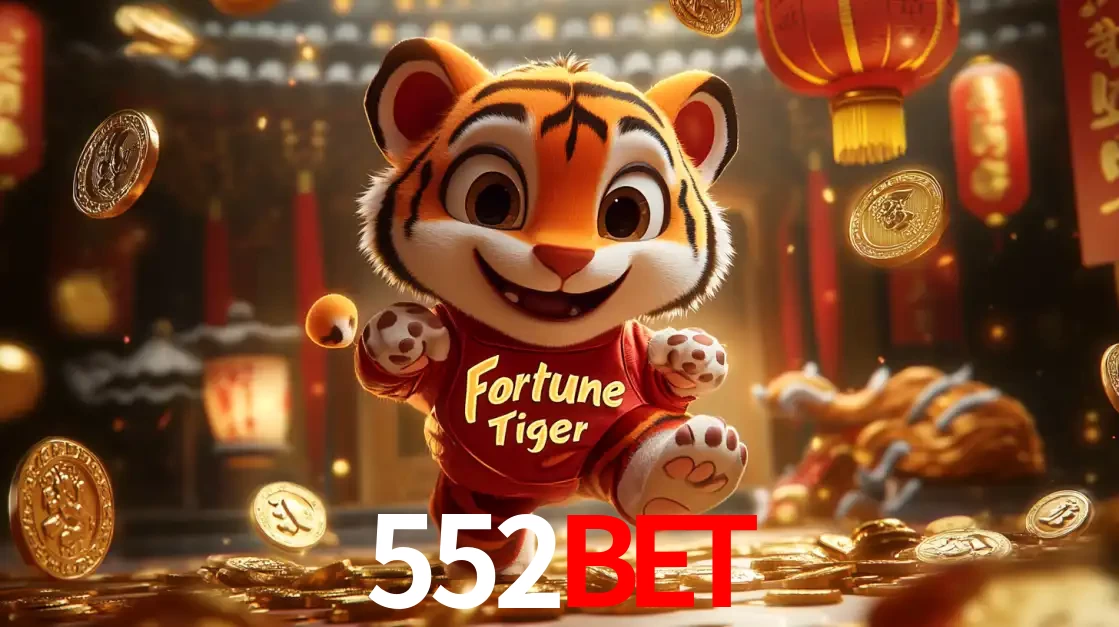 O alegre personagem do Fortune Tiger correndo sobre um caminho de moedas de ouro, simbolizando os grandes prêmios e a diversão do popular jogo de slot do 552bet.